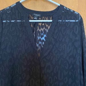 Ann Taylor | Medium | Sheer Leopard Black Top